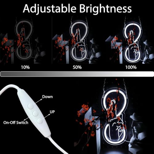 Image of Anime Neon Sign for Bedroom Wall Decor, Dimmable LED Light Art with Hanging Chain, White Minimalist Line Drawing Lamp for Dorm, Living Room, Bookcase, Trendy Gift