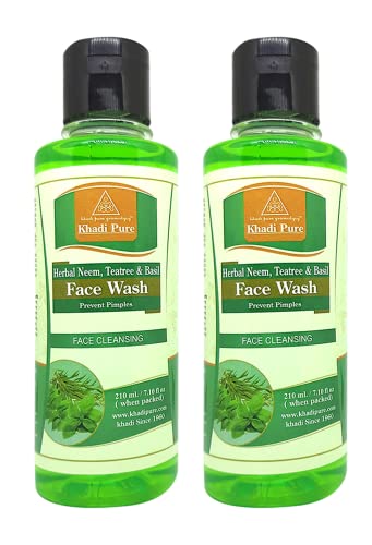 Image of Khadi Pure Herbal Neem, Tea Tree & Basil Face Wash, Green, 210ml (pack of 4)