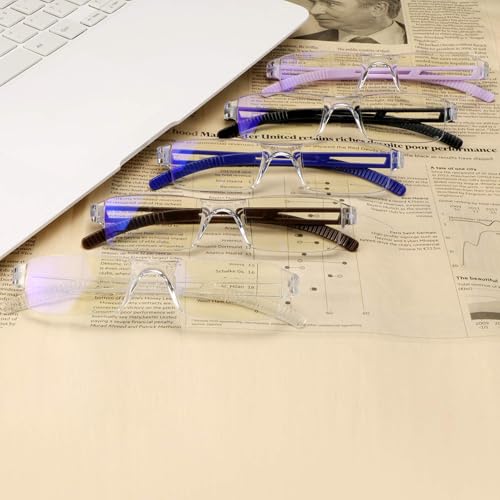 Image of VisionGlobal 5 Pairs Reading Glasses, Blue Light Blocking Glasses, Computer Reading Glasses for Women and Men, Fashion Square Eyewear Frame (5 Color,+4.00 Magnification)