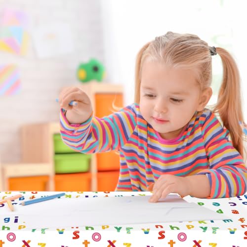Image of 2 Pack Alphabet Party Tablecloth, 54 x 108 Inch Disposable ABC Plastic Table Cover Educational Themed Table Cloth for Back to School First Day of School Pre K Grad Party Supplies Teacher Decorations