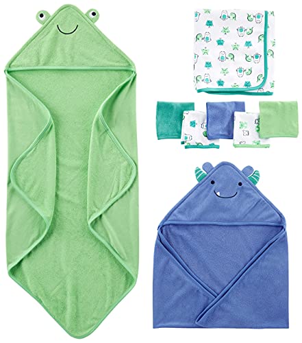 Simple Joys by Carter's Ensemble de 8 Serviettes et Gants de Toilette Mixte Bébé, Lot de 2, Bleu/Vert/Blanc, Taille Unique