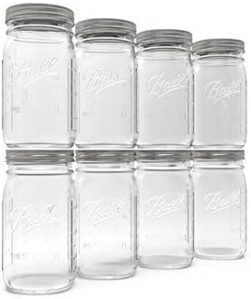 Ball Wide Mouth Glass Mason Jars with Lids and Bands, Used for Canning, Pickling, Juice, Jam, Jelly, Quart Size 32 Ounce (Pack of 8)