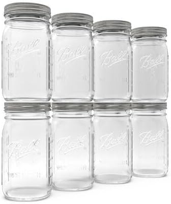 Wide Mouth Glass Mason Jars with Lids and Bands, Used for Canning, Pickling, Juice, Jam, Jelly, Quart Size 32 Ounce (Pack of 8)