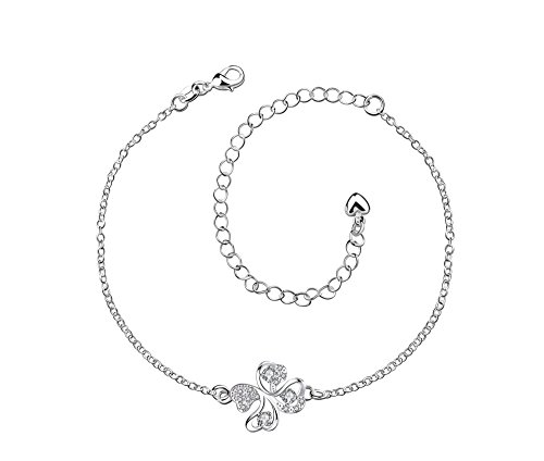 Preisvergleich Produktbild Fußkettchen, Charme Schmuck aus Fuß, Blatt Kleeblatt 925 Sterling Silber plattiert und 7028 aus österreichischen Kristallen ZC AAA + Transparente hochwertigem