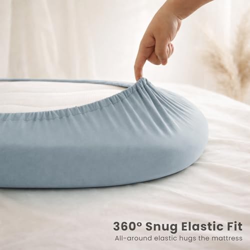 Image of Konssy 3 Pack Stretchy Bassinet Sheets for Baby Girl Boy, Soft Breathable Baby Bassinet Mattress Sheets Fit for Hourglass Oval Cradle, Moses Basket Rectangle Mattress (Blue Moon)
