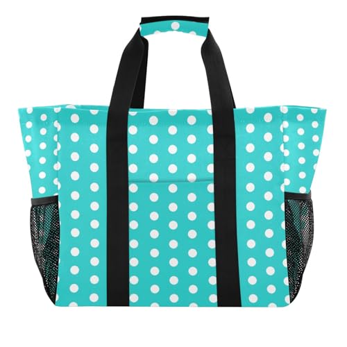 Polka Dots White Blue Large Beach Bag Waterproof Beach Tote Bags for Women Travel Gym Pool