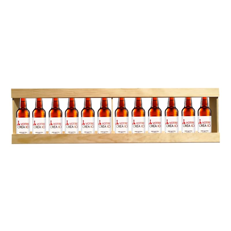 Lot 15 bières Brasserie Gasconha avec Caisse Bois - Coffret degustation biere avec etiquette bouteille personnalisable pour prénom, logo, message… [ Coffret biere blonde ]