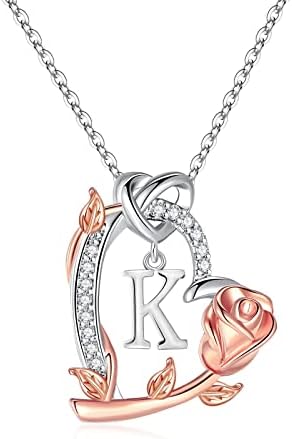 TIANLU Rose Heart Initial Necklaces for Women, Teen Girls Gifts Initial Necklace Heart Letter Pendant Dainty Jewelry Necklaces for Teen Girls Birthday Gifts for Her Women Girls Wife Girlfriend
