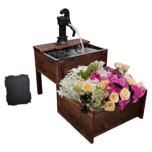 Outdoor Water Fountain,Floor Wooden Rectangular Double-Layer...