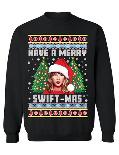 ALLNTRENDS Have A Merry Swift-Mas Funny Tay Ugly Christmas Sweatshirt (XL, Black)