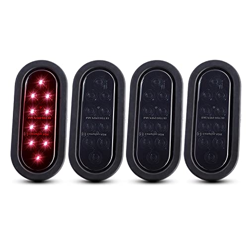 Meerkatt (Pack of 4) 6 Inch Oval Smoked Lens Red 10 LED Brake Rear Stop Lights Flush Mount with Rubber Grommet & Plug Lamp Trailer Truck 12V DC Waterproof UA12