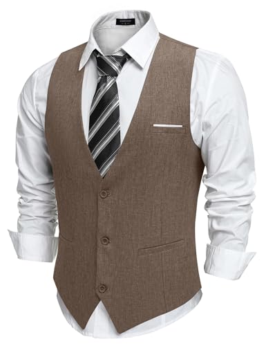COOFANDY Men V-Neck Suit Vest Business Casual Fashion Dress Waistcoat Solid Color Vest for Suit or Tuxedo