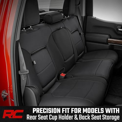 Rough Country Neoprene Seat Covers for Chevy Silverado & GMC Sierra 1500 (2019-2026) w/Rear Seat Storage & Cup Holder - Waterproof & UV Resistant, Foam Padded, Front & Rear Row Cover Set - image 3