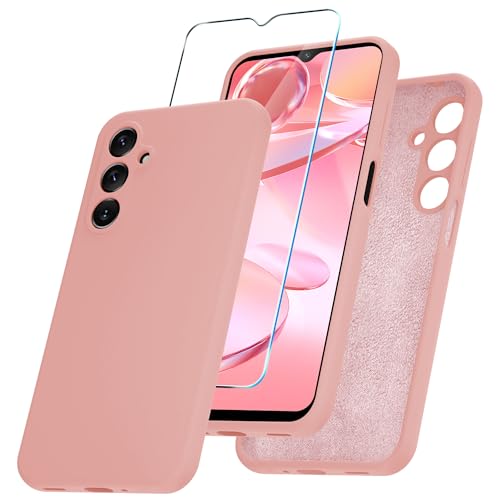 YENAPOON for Samsung Galaxy A16 5G Case, Silicone Phone Case with 1 Screen Protector, Soft Anti-Scratch Microfiber Lining, Full Body Shockproof Slim Cover, Pink