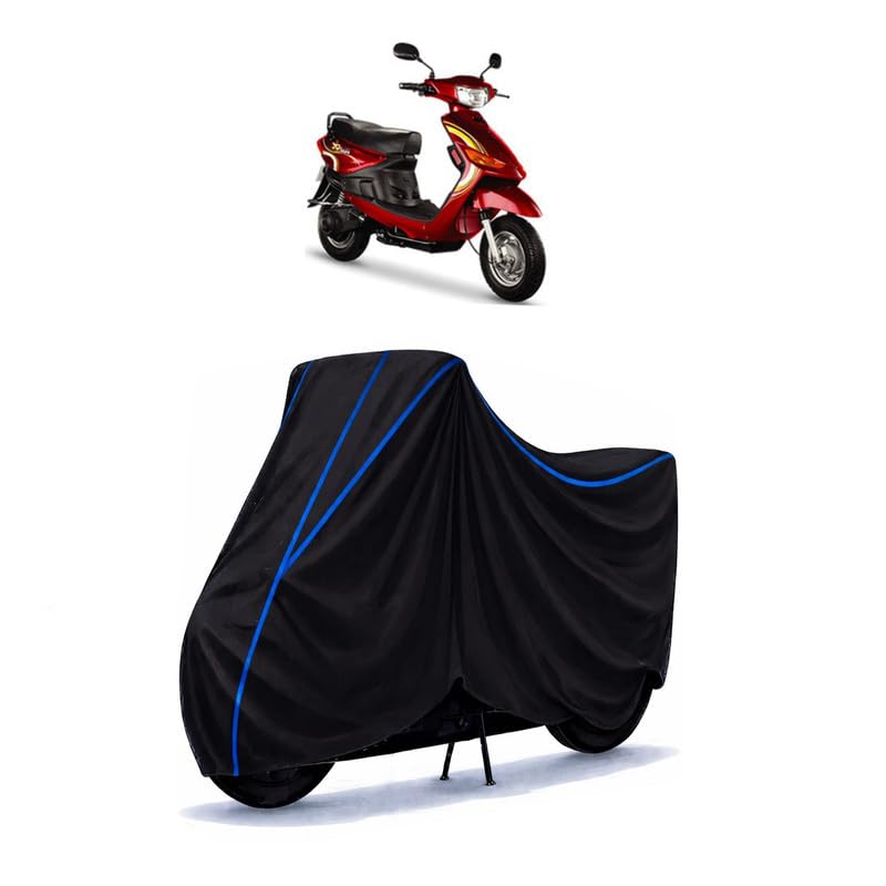 Image of Scooty Cover Water Resistant for YO Spark | Universal Scooter & Bike Cover | Heavy Duty UV Dust, Rain & Scratch Protection | Elastic Fit All Weather Indoor Outdoor | Black with Blue Piping