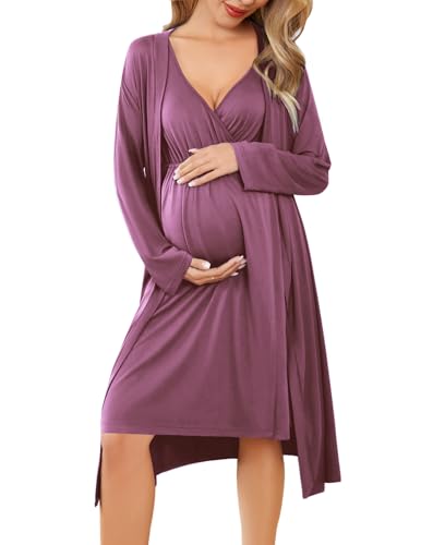 Image of Ekouaer Maternity Nursing Gown and Robe Set Labor Delivery Nursing Nightgowns for Breastfeeding Pregnancy Clothes
