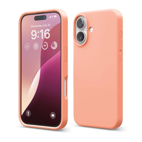 Image of elago Compatible with iPhone 16 Case, Premium Liquid Silicone Case, Full Body Protective Cover, Shockproof, Slim Phone Case, Anti-Scratch Soft Microfiber Lining, 6.1 inch (Salmon)