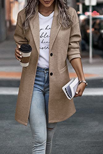 Prettygarden Women's 2023 Plaid Shacket Jacket Casual Button Wool Blend Winter Tartan Trench Coat With Pockets (Solid Camel,Large) #TOP1