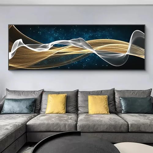 Toile de peinture ondulée dorée abstraite 40x120 cm pour salon