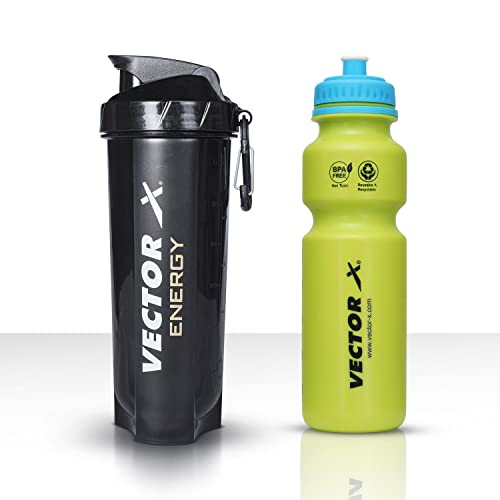 Image of Vector X Combo of Shaker and Sipper Protein Shaker /Sipper Bottle for Gym /Shaker for Body Builders /Gym Accessories Shaker - 600 ml, Sipper -750ML (Pack of 2) 1 Shaker and 1 Sipper