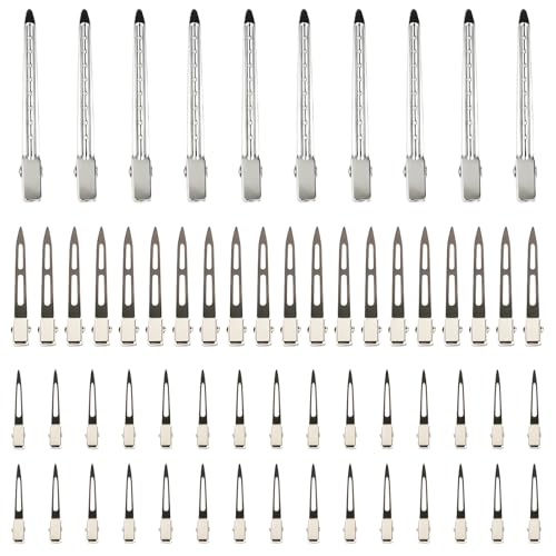 60 Pinzas de Pelo de Pato de Metal – Clips Seccionadores Plateados en 3 Tamaños para Estilizado, Rizado, Corte y Accesorios de Pelo DIY miniatura 1