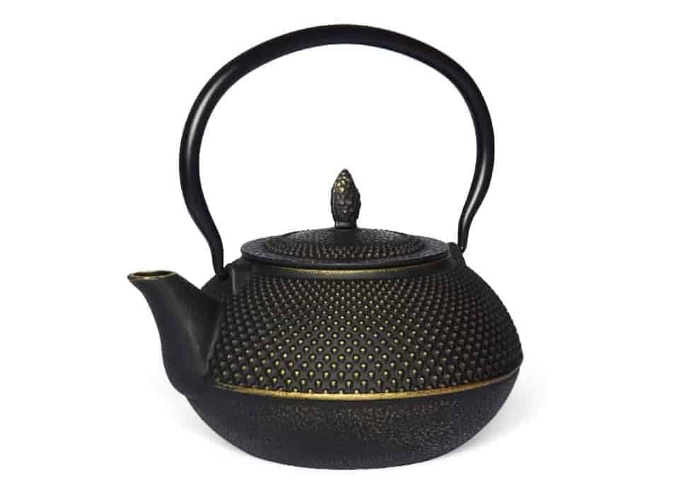 MAOCI Arare Théière en fonte 1,2 l Noir/doré/intérieur émaillé/avec infuseur à thé