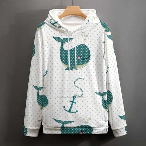 Sweat à capuche baleine verte pull décontracté unisexe pour soirées fraîches S