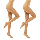 Cesarah Damen Strumpfhose in Beige, 40 Den 2er-Set, Made in Europe, Transaparent 'Carlah', Größe S