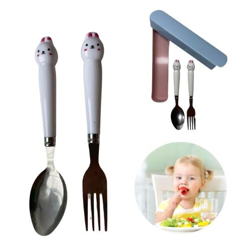 Kit Jogo Talheres Infantil Inox Garfo E Colher Com Estojo (Branco Coelhinho)