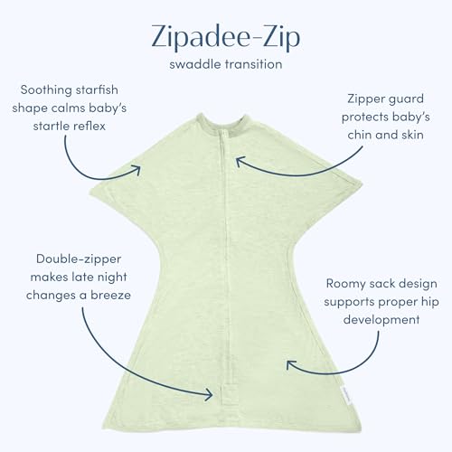 Image of SleepingBaby Zipadee-Zip Transition Swaddle - Cozy Baby Swaddling Blanket with Zipper Convenience - Roomy Wearable Blanket for Easy Diaper Changes - 12-24 Month - Zen Garden Green Heather