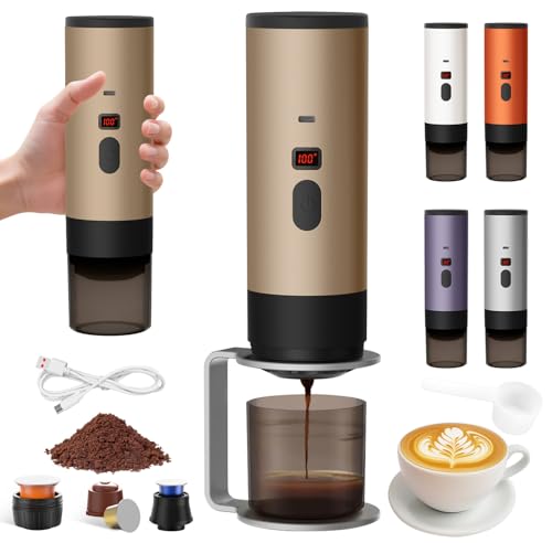 Rnoqamy Machine a Cafe Portable avec Support,2025 Nouveau Cafetière Portable 3 en 1,Affichage Intelligent Machine a Cafe,Rechargeable Cafetiere Electrique...