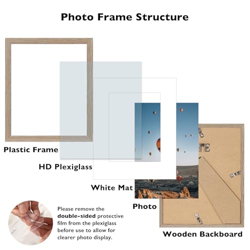 Image of 8x10 Picture Frame with 5x7 Mat for Wall Hanging or Tabletop, Display Photo 5x7 with Mat or 8x10 without Mat, 8 by 10 Wall Gallery Poster Photo Frame with Shatter Resistant Plexiglass, Rustic Brown