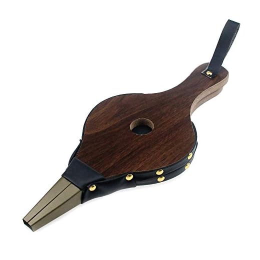 T Tulead 12"x4.92" Fireplace Bellows Brown Bellows Fire Pit Bellows Wood Hand Bellows Barbeque Bellows with Hanging Strap