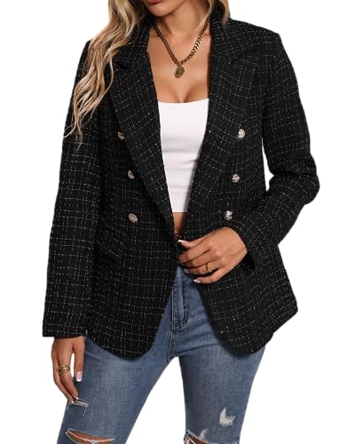 Mina Self 2024 Fall Winter Tweed Blazers for Women Christmas Fully-Lined Warm Fashion Casual Elegant Work Jacket Coat Pockets - Image 5