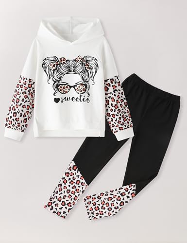 Image of Gaupafmb Girls Clothes Cool Girl Print Tie Dye Hoodie Pullover Sweatshirt Leggings 2PC Outfits