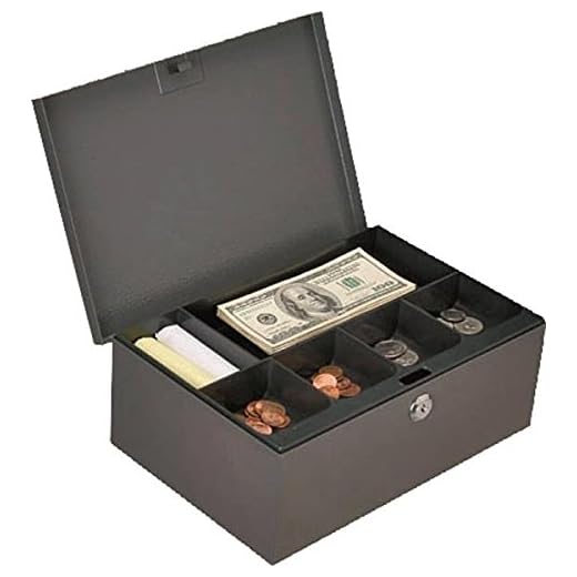 Rocky Mountain Goods Extra Deep Cash Box with Key Lock - 2 Keys Includes - Six Compartment Tray - Full Length Hinge - Carrying Handle - Welded Steel Construction