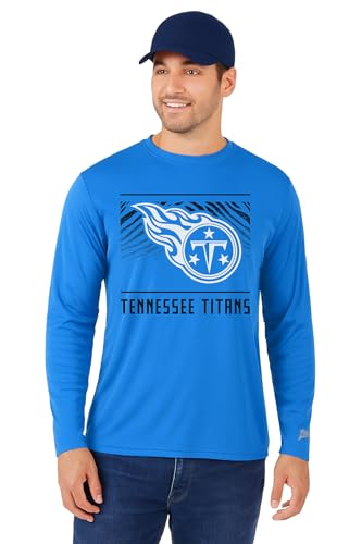 Zubaz NFL Men's Tunnel Long Sleeve T-Shirt, Tennessee Titans, Medium | Boxed team logo on a team color zebra stripe backdrop. Athletic fit long sleeve tee. Soft 90/10 poly-spandex stretch jersey.