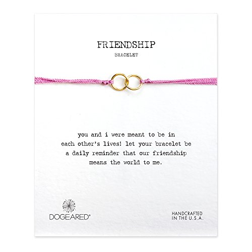Dogeared "Friendship" Gold Dipped Double Link Pink Silk Adjustable Closure Bracelet