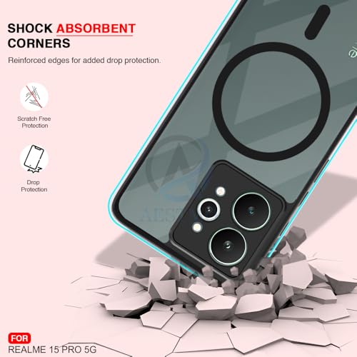 Image of AESTMO Realme 15 Pro 5G Back Cover | 360 Protection | Crystal Clear Hard Back Transparent | Compatible with MagSafe Accessories for Realme 15 Pro 5G (PC+TPU, Black Bumper)