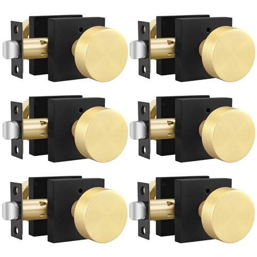 Goldenwarm Black and Gold Door Knobs Privacy, Zinc-Alloy Door Knobs Inteiror, Heavy Duty Interior Door Knobs for Bedroom and Bathroom Black Door Knobs with Gold - 6 Pack