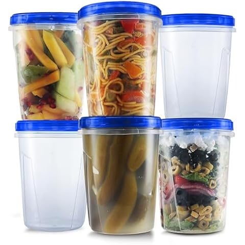 Tafura Soup Freezer Containers with Twist Top Lids | 32 Oz 6 Pack | Freezer Storage Containers Reusable Plastic Food Quart Storage Container with Screw On Lids, Leakproof, BPA Free Cover