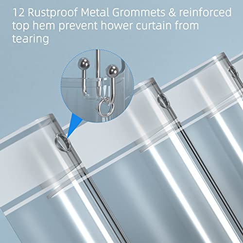 Anyev Clear Shower Curtain Liner With 5 Magnets - 72" X 72" Peva 8G Heavy Duty Plastic Bathroom Shower Curtain Liner With 12 Sturdy Stainless Steel Hooks #TOP5