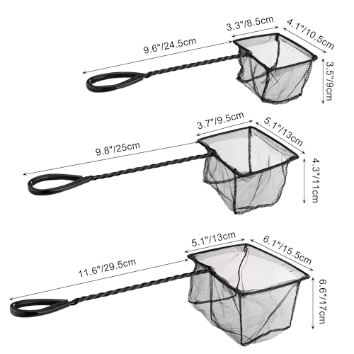 Image of Lpraer 4in 5in 6in Aquarium Fish Net Green Fine Mesh Nylon Net Collection with 11 inch Long Handle Square Quick Catch Fish Net for Fish Tank