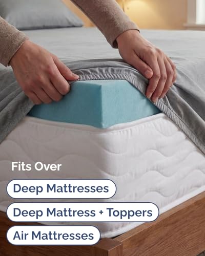 Image of Extra Deep Twin XL Sheet Set - 4 Piece Cooling Bed Sheets - Heathered Grey | Hotel Luxury Bed Sheets Set, Easy & Secure Fit, Ultra-Soft, Wrinkle & Fade Free, Comfy Sheets Set with Extra Deep Pockets