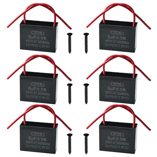GTIWUNG 6 Piezas CBB61 6.0μF 450V Condensador de Arranque de Motor con Alambre 6uF AC 50/60Hz Acondicionado Ventilador Motor Condensadores de Funcionamiento