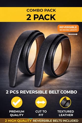 Image of Belt for Men without Buckle PU Leather Reversible Brown Strap with No Buckle Combo Pack of 2