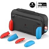 Skull & Co. GripCase Set: A Dockable Protective Case with Replaceable Grips [to fit All Hands Sizes] for Nintendo Switch - Neon Red & Blue