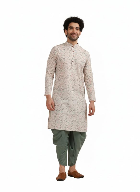 Men Cotton Blend Printed Kurta Dhoti Set with Kantha Print-image-17