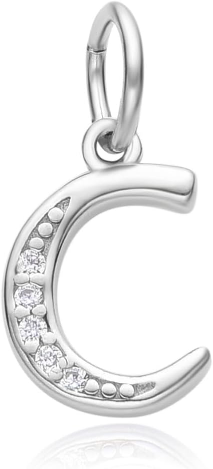 Adabele Authentic Sparkle Sterling Silver A-Z 26 Small Alphabet Block Letter Charm CZ Imitation Diamond Pendant Drop Tarnish Resistant for Earrings Bracelet Necklace Personalized Craft Jewelry Making