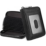 Badiya Genuine Leather Credit Card Holder RFID Blocking Accordion Small Card Case Wallet Zip Coin Purse for Women Men